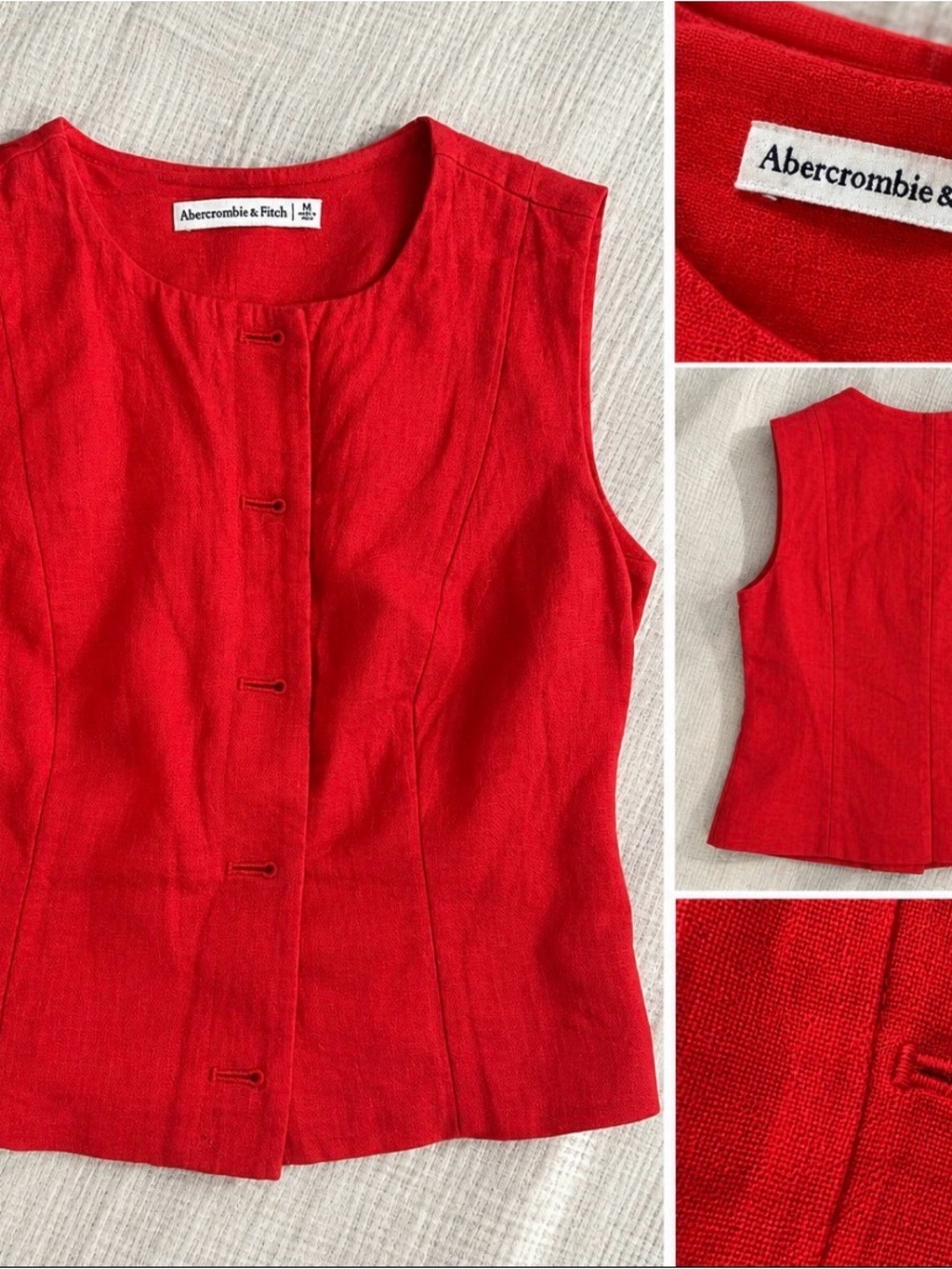 Abercrombie & Fitch Red Sleeveless Button-Front Vest